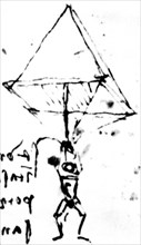 Léonard de Vinci, dessin d'un homme en parachute