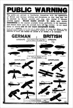 Angleterre. Affiche permettant de reconnaître les avions anglais des avions allemands