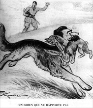 Hitler chasing Stalin, who is running away with Poland and Finland