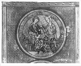 Miniature in "Le Roman de la Poire"Le chevalier et sa dame