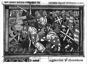 The Romance of Godefroy de Bouillon, first crudade. Battle between Crusaders and Saracens.