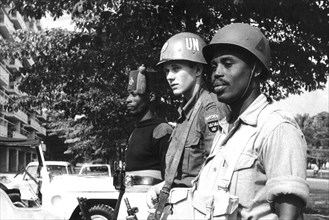 Soldats de l'O.N.U., de différents contingents, de garde à Léopoldville