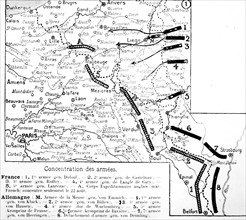 Carte de la concentration des armées en 1914