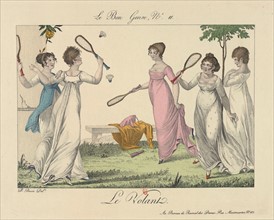 Bosio, Jeunes femmes jouant au badminton dans un jardin