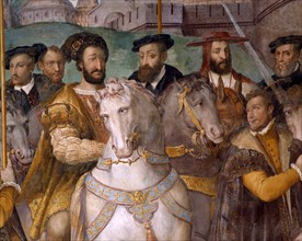 Zuccari, Francois I welcoming Charles Quint and Cardinal Alessandro Farnese to Paris (detail)