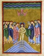 Gospel book from the Reichenau school, The Baptism of Christ in the River Jordan