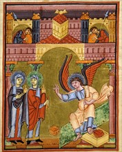 Gospel book from the Reichenau school, Angel appearing before Mary foretelling the resurrection of Christ