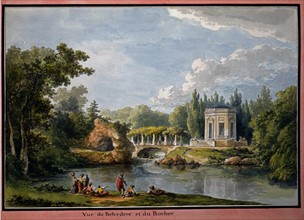 Petit Trianon à Versailles: view of a Belvedere and rocks