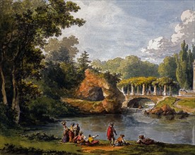 Petit Trianon in Versailles: view of a Belvedere and rocks (detail)