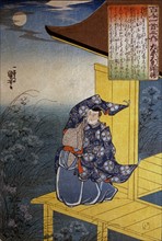 Kuniyoshi, The poet Fujiwara no Akisuke observing the moon