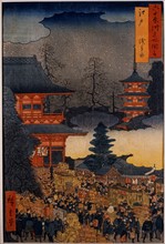 Hiroshige, End of Year celebration in Asakusa, in the town of Edo