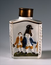 Tea caddy decorated with satirical figures: Gentleman and servant