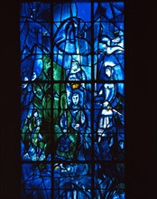 Chagall, Stained glass depicting the Coronation of Charles VII in the presence of Joan of Arc