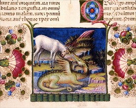Bible of Borso d'Este, Unicorn fighting a dragon