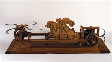 Maquette d'une machine de guerre dessinée par Léonard de Vinci