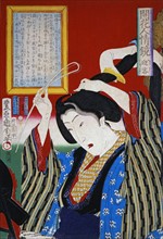 Kunichika, Young woman looking into a mirror