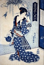 Toyoshige, Young woman with a teapot in her hand