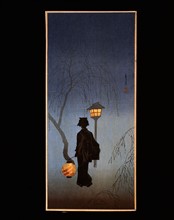 Shotei, Woman with a lantern on a spring evening