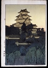 Yoshida, Vue du château de Himeji le soir