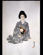Hakutei, Young woman sitting down
