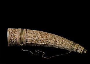 Ivory horn with decorated with animal imagery