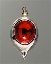 Christmas bauble in the shape of a silver and red drop