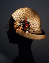 Beige-coloured exotic straw hat