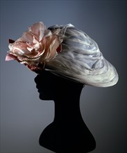 Ice-coloured synthetic satin "Modello" cloche with large flower made from organdie