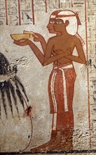 Ceiling fragment from an Eighteenth dynasty tomb: Detail figures bearing offerings