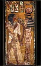 Relief en stuc peint du tombeau du pharaon Séthi Ier dans la vallée des rois à Thèbes