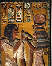 Painted stucco relief of the Pharaoh Seti I's tomb in the Valley of the Kings in Thebes: Detail