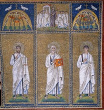Basilique Sant'Apollinare Nuovo à Ravenne : mosaïque de la frise entre les fenêtres hautes