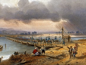 Les Autrichiens traversent le fleuve Po, pendant la 2e guerre d'Indépendance italienne