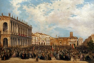 Victor Emmanuel parle au peuple de Vicence depuis le balcon du Palais Chiericati, en 1869