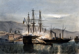 Guerre d'Indépendance de l'Italie 1860. Attaque du vaisseau "Il Monarca" dans le port de Castellamare di Stabia