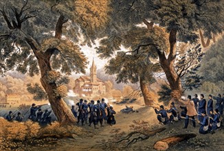 Les Garibaldiens à la bataille de San Fermo, près de Côme, le 27 mai 1859