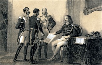 Joachim Murat présente à ses collaborateurs la "Proclamation de Rimini" le 30 mars 1815