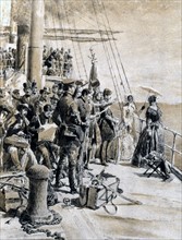 Départ de Naples de 180 volontaires italiens avec la Princesse de Belgioioso pour combattre à Milan contre les autrichiens, en mars 1848