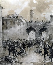 Les 5 journées de Milan, en mars 1848. Assaut des arches de la Porta Nuova. Eduardo