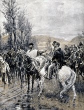 La rencontre de Teano, entre Victor-Emmanuel II et Garibaldi le 26 octobre 1860
