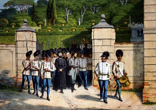 Les patriotes italiens du Risorgimento Ugo Bassi et Giovanni Livraghi accompagnés à leur lieu d'exécution