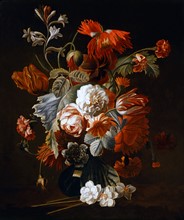 Verelst, Roses, tulipes, œillets dans un vase en verre