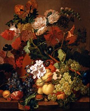 Van Huysum, Composition de fleurs et fruits