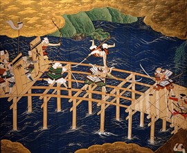 Paravent japonais représentant la guerre de Genpei (détail)