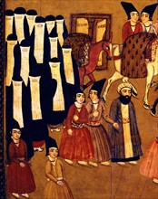 The arrival at the serail: princely cortege with musicians and concubines