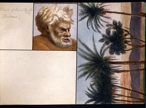 Palmiers du désert, et personnification du Nil dessinés par Frederick Stibbert