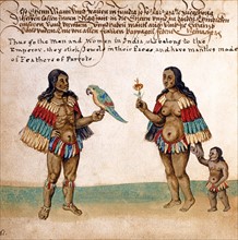 Habit du chef du village de la Nouvelle Amérique avec plumes de perroquets