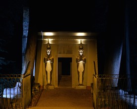 Entry of the small Egyptian temple sponsored by Frederick Stibbert for the Villa Stibbert Park in Florence
