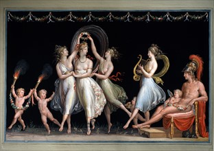 Venus and the three Graces dancing in front of Mars