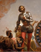 The American Indians pay tribute to Conqueror Hernan Cortes